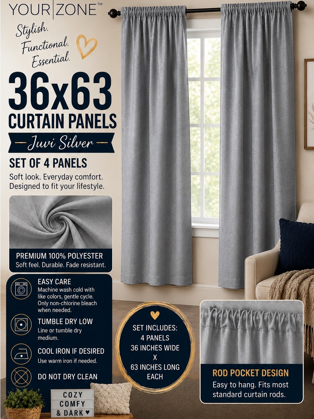 4 Your Zone 36x 63 panels. Color is Juvi Star, excellent condition!